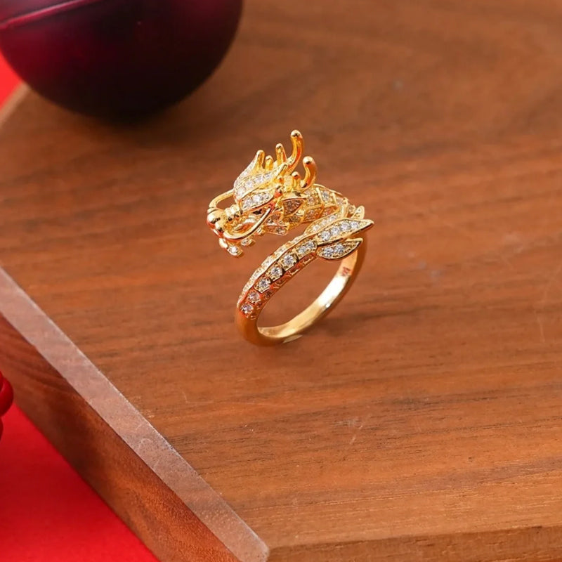 Delicate Dragon Open Adjustable Zirconia Good Luck Ring