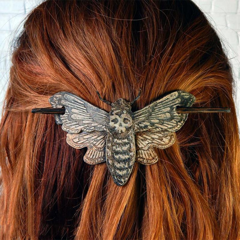 Lifesparking Death Moth/Skull Hair Pin Stick Slide with Faux Bone