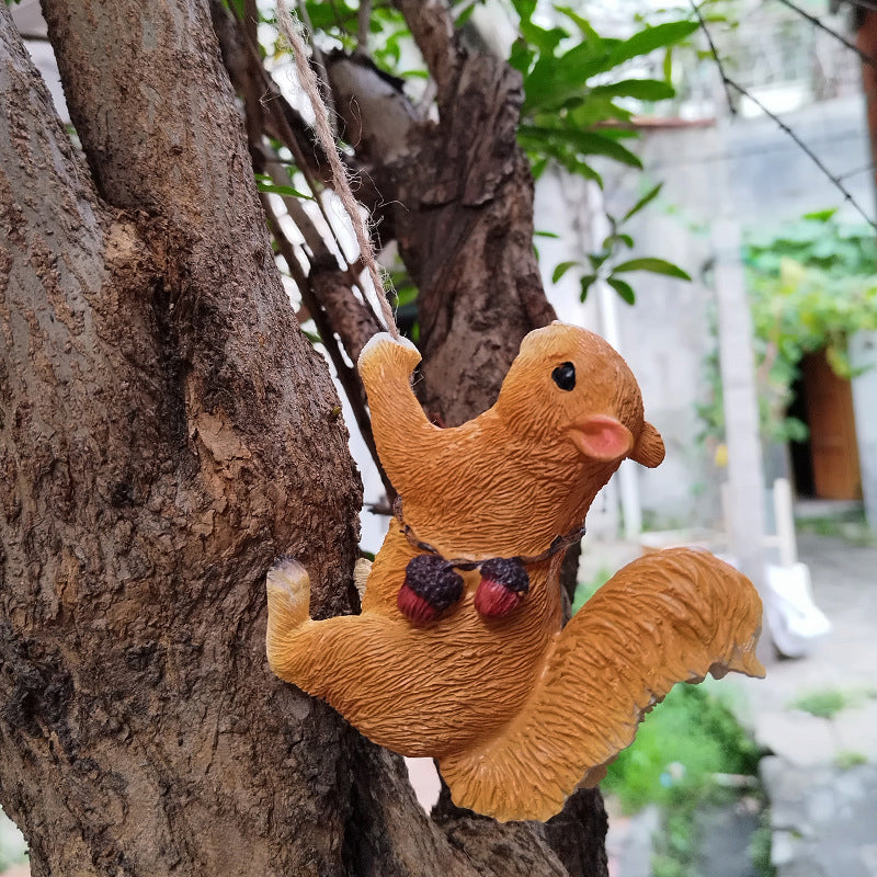 Rope Climbing Squirrel Resin Statue Figurine Ornament