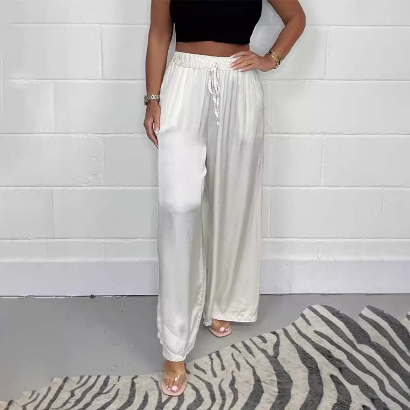 Casual Satin Lace-up Elastic Waist Trousers