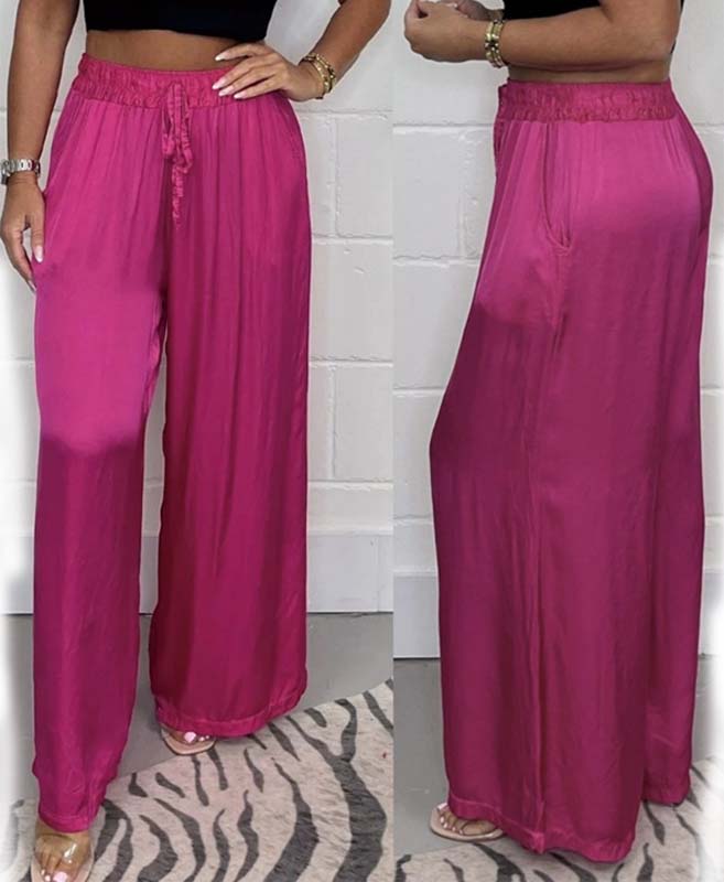 Casual Satin Lace-up Elastic Waist Trousers