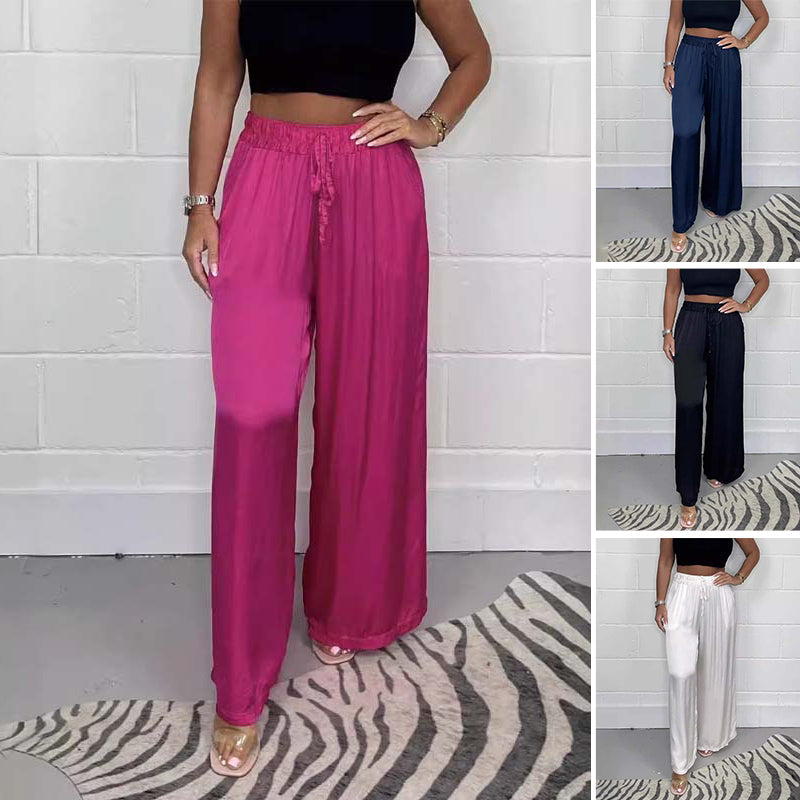 Casual Satin Lace-up Elastic Waist Trousers
