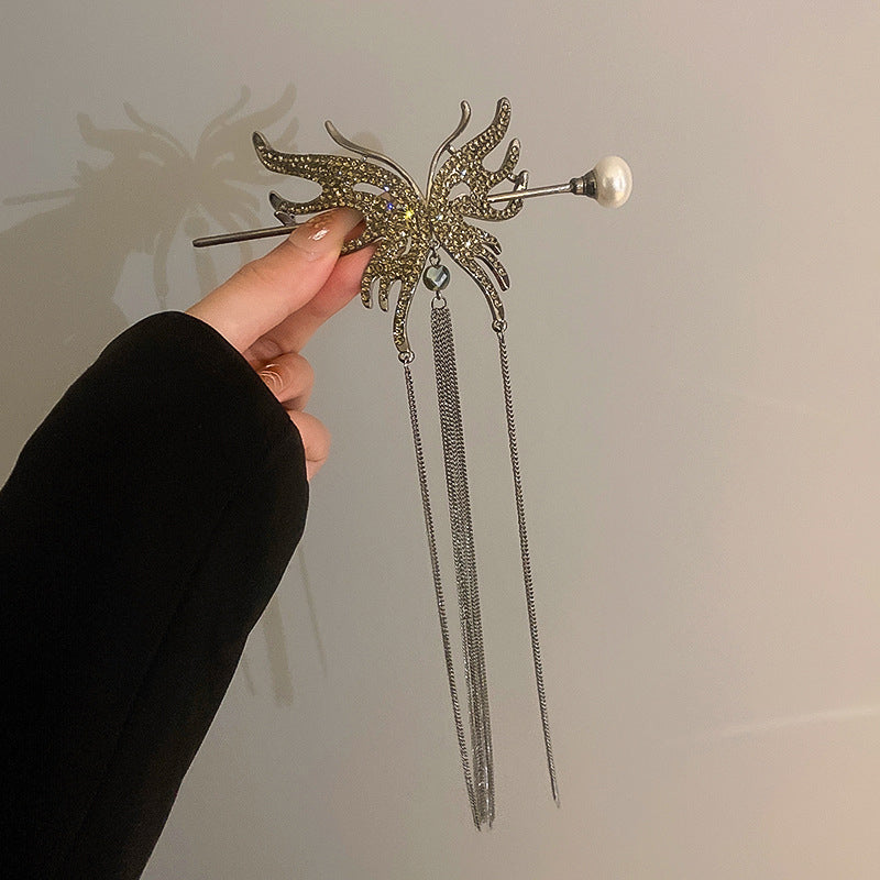 Butterfly Pearl Tassel Hairpin