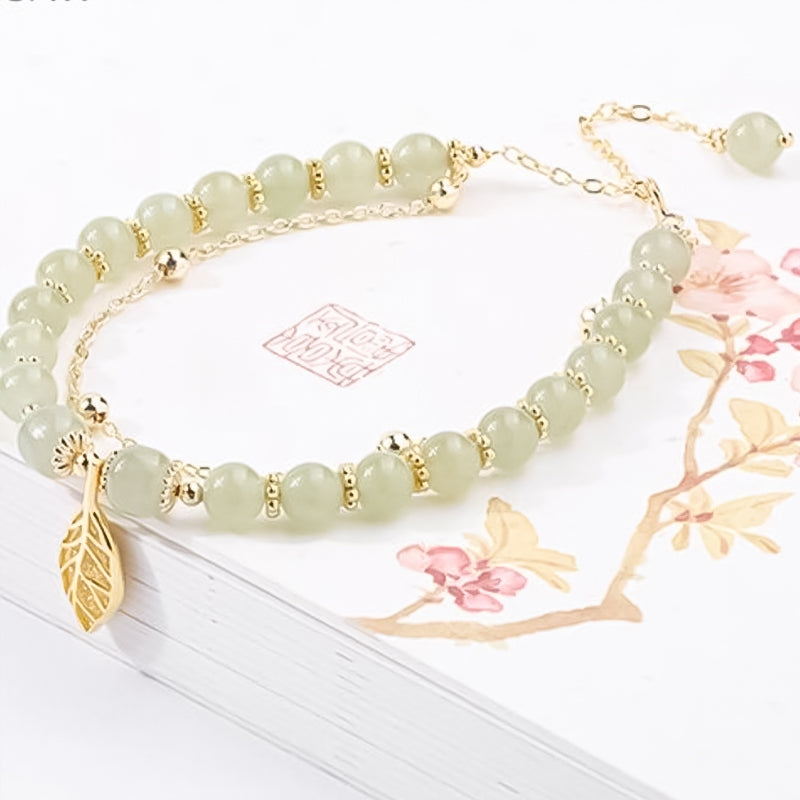 Hetian Jade Gold Leaf Bracelet