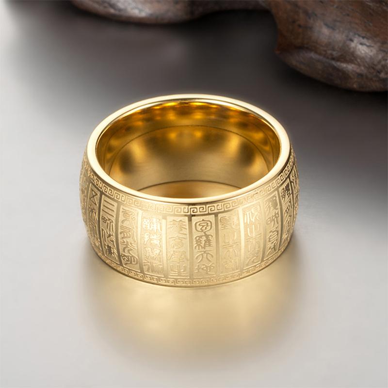 Buddhist Golden Light Mantra Titanium Steel Ring