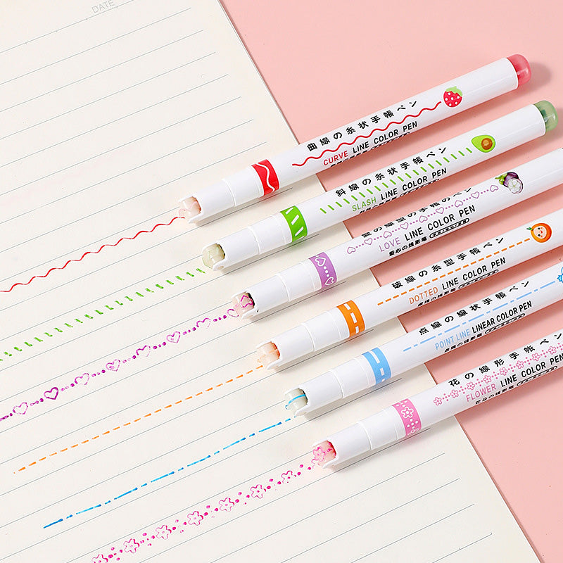 Dual Tip Pens with 6 Different Curve Shapes Fine Tips(1set/6pcs)