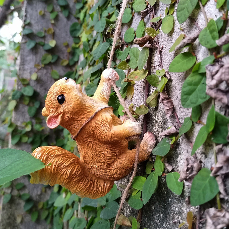 Rope Climbing Squirrel Resin Statue Figurine Ornament
