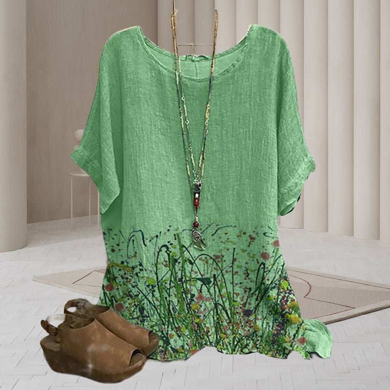 Ethnic Floral Printed Linen Loose Blouse
