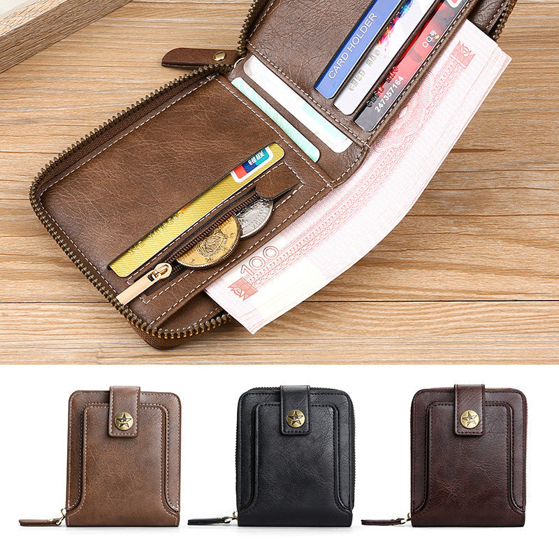 Men's New Short Fashion Multi-card Horizontal Zipper Wallet