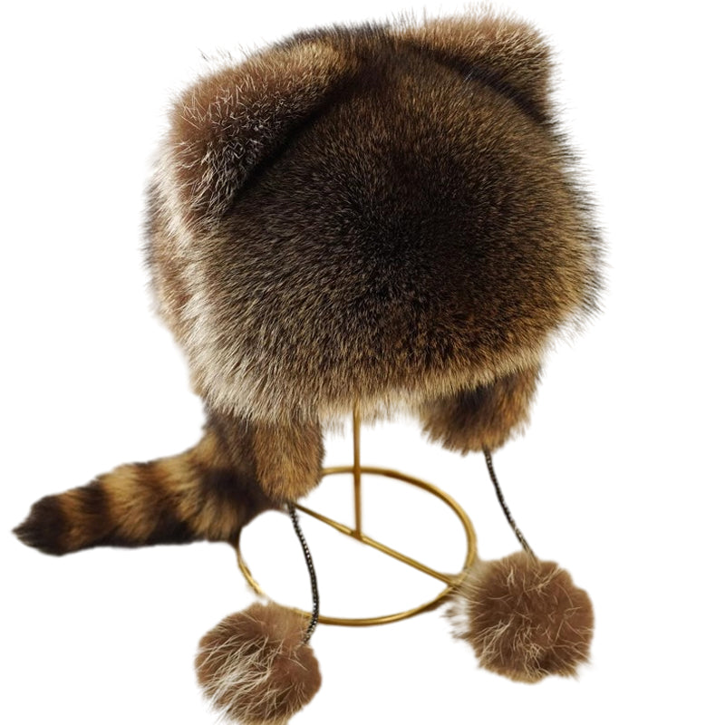 Cute Faux fur Raccoon Tail Parent-Child Plush Hat