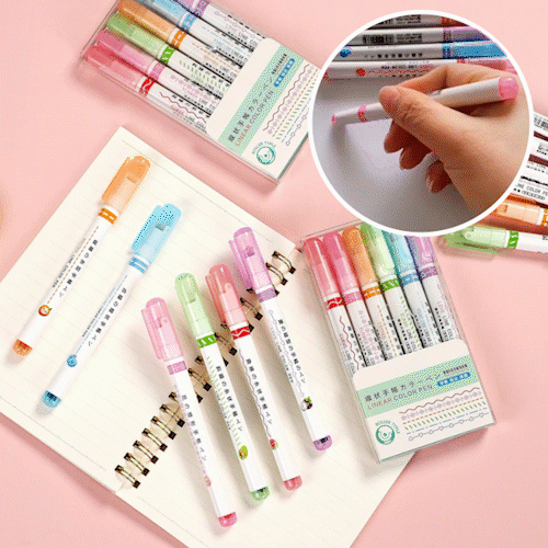 Dual Tip Pens with 6 Different Curve Shapes Fine Tips(1set/6pcs)